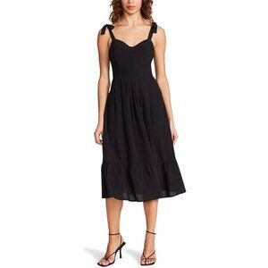 Steve Madden‎ Women's Dress Sophia-Rose Size 6 Black Tie Shoulder Midi Dress